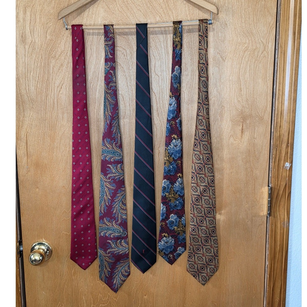 Mens Designer Tie Lot 5pc YSL Christian Dior Bugatti Chaps Ralph Lauren Paisley